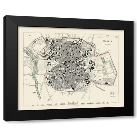 Iberian Peninsula Madrid Spain - Baldwin 1831 Black Modern Wood Framed Art Print with Double Matting by Baldwin