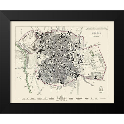 Iberian Peninsula Madrid Spain - Baldwin 1831 Black Modern Wood Framed Art Print by Baldwin