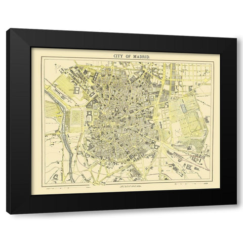 Iberian Peninsula Madrid Spain - Letts 1883 Black Modern Wood Framed Art Print with Double Matting by Letts