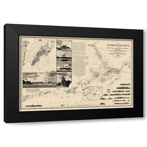 Macau Hong Kong Region China Nautical Black Modern Wood Framed Art Print with Double Matting by Perthes