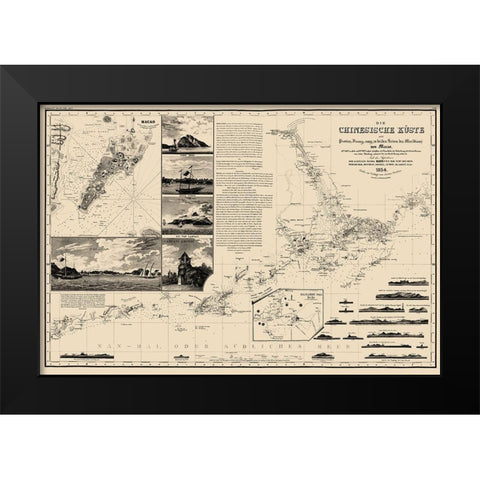 Macau Hong Kong Region China Nautical Black Modern Wood Framed Art Print by Perthes