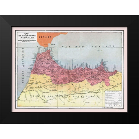Africa Spanish Influence in Morocco - Pompido 1913 Black Modern Wood Framed Art Print by Pompido