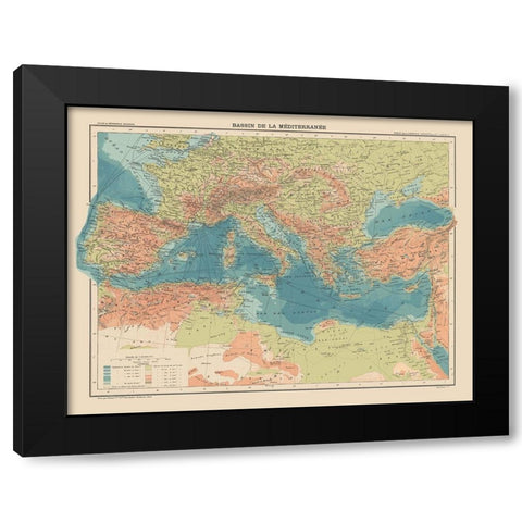 Mediterranean Basin Europe - Schrader 1908 Black Modern Wood Framed Art Print with Double Matting by Schrader