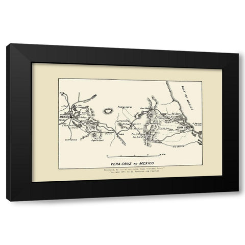 Vera Cruz to Mexico City War Map 1893 Black Modern Wood Framed Art Print with Double Matting by Appleton