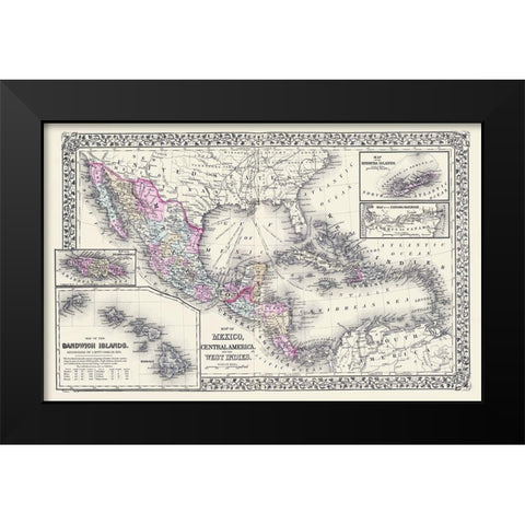 Central America West Indies Mexico United States Black Modern Wood Framed Art Print by Mitchell