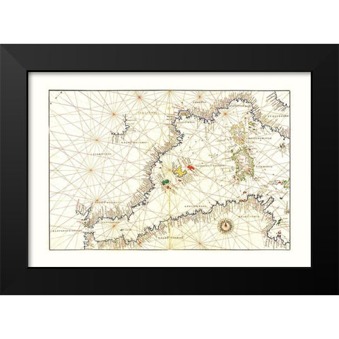 Mediterranean Sea Coast - Agnese 1544 Black Modern Wood Framed Art Print by Agnese, Battista