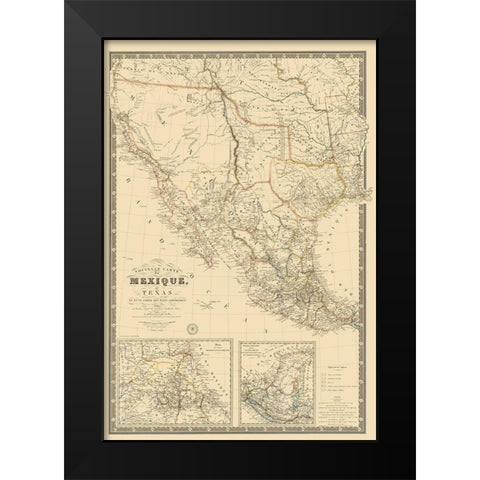 Southwest United States Mexico - Brue 1840 Black Modern Wood Framed Art Print by Brue