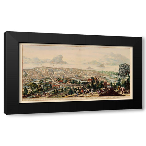 Panoramic Mexico City Mexico - Ogilby 1671 Black Modern Wood Framed Art Print by Ogilby