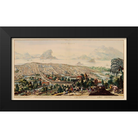 Panoramic Mexico City Mexico - Ogilby 1671 Black Modern Wood Framed Art Print by Ogilby