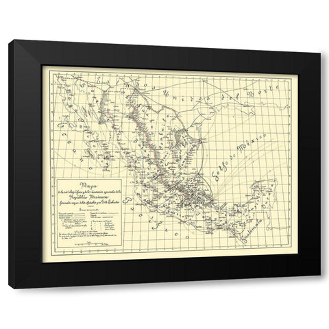 Telegraphs Mexico - Labadie 1884 Black Modern Wood Framed Art Print with Double Matting by Labadie