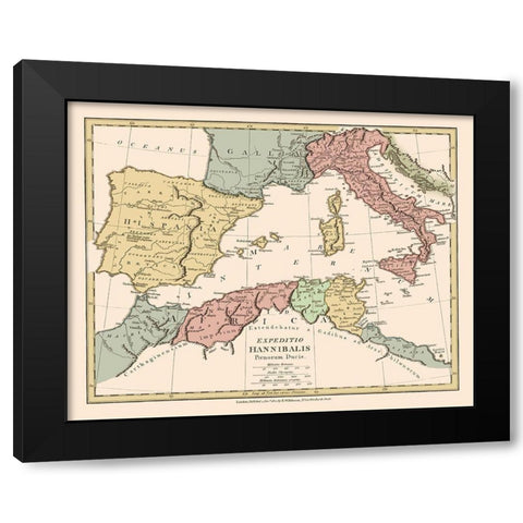 Western Mediterranean Region Italy Spain Black Modern Wood Framed Art Print by Wilkinson