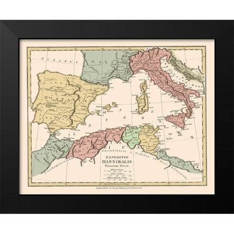 Western Mediterranean Region Italy Spain Black Modern Wood Framed Art Print by Wilkinson