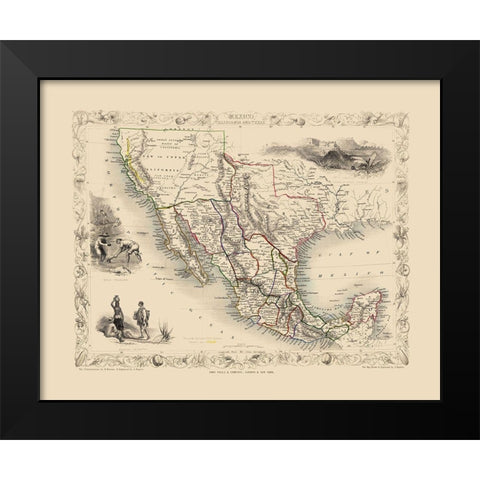 North America Mexico California Texas - Tallis Black Modern Wood Framed Art Print by Tallis