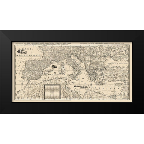 Mediterranean Sea Region - Sanson 1680 Black Modern Wood Framed Art Print by Sanson