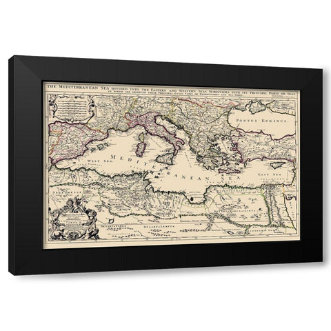 Mediterranean Sea Region - Berry 1685 Black Modern Wood Framed Art Print with Double Matting by Berry