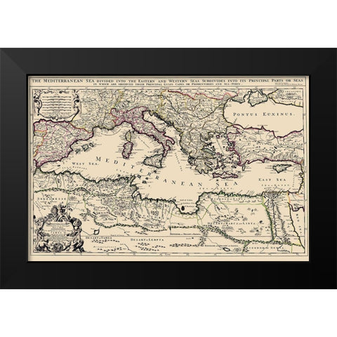 Mediterranean Sea Region - Berry 1685 Black Modern Wood Framed Art Print by Berry
