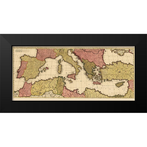Mediterranean Sea Region - Valck 1695 Black Modern Wood Framed Art Print by Valck