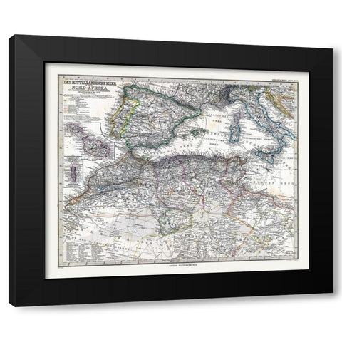 Mediterranean Sea North Africa - Stieler 1885 Black Modern Wood Framed Art Print with Double Matting by Stieler