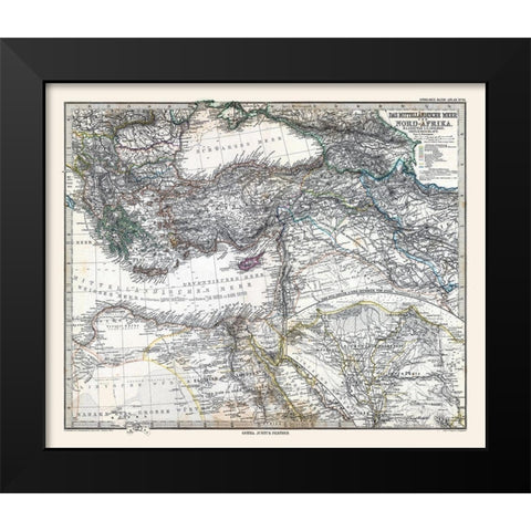 Eastern Mediterranean Sea North Africa Black Modern Wood Framed Art Print by Stieler