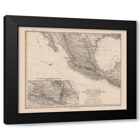 Moon Surface Mexico - Stieler 1885 Black Modern Wood Framed Art Print with Double Matting by Stieler