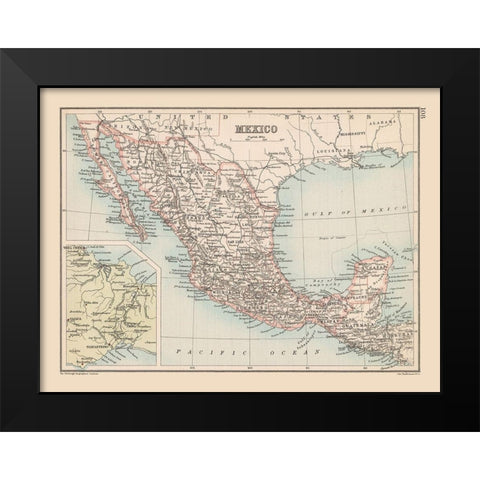 Guatemala Mexico - Bartholomew 1892 Black Modern Wood Framed Art Print by Bartholomew