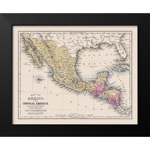 Central America Mexico United States Black Modern Wood Framed Art Print by Mitchell