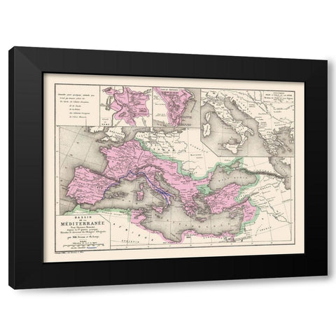 Mediterranean Basin Europe - Drioux 1882 Black Modern Wood Framed Art Print by Drioux