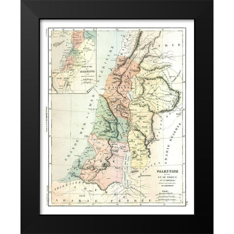 Middle East Palestine Kingdom of Israel Black Modern Wood Framed Art Print by Cortambert