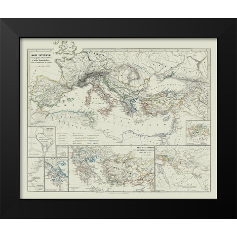 Mediterranean Asia Europe - Spruner 1865 Black Modern Wood Framed Art Print by Spruner