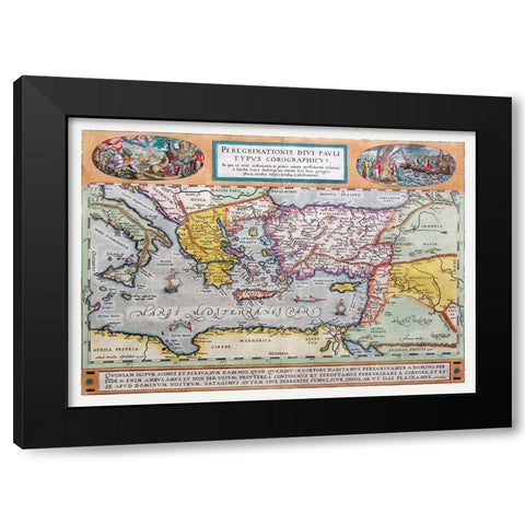 Journeys of Paul Middle East - Ortelius 1570 Black Modern Wood Framed Art Print with Double Matting by Ortelius