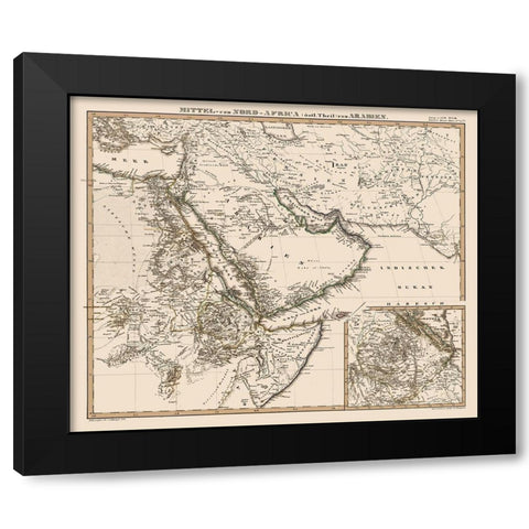 Middle East North Africa Arabia - Stieler 1848 Black Modern Wood Framed Art Print by Stieler