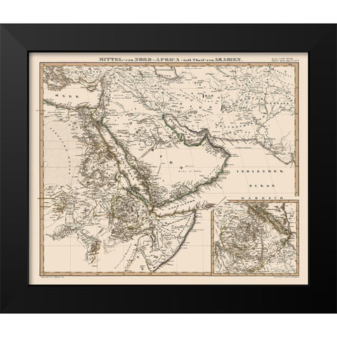 Middle East North Africa Arabia - Stieler 1848 Black Modern Wood Framed Art Print by Stieler