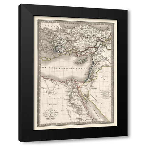 Middle East Egypt Syria Turkey Asia Minor Black Modern Wood Framed Art Print by Monin