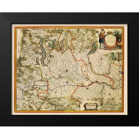 Milano Region Italy - Blaeu 1640 Black Modern Wood Framed Art Print by Blaeu