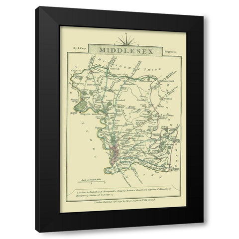 Middlesex County England - Cary 1792 Black Modern Wood Framed Art Print by Cary