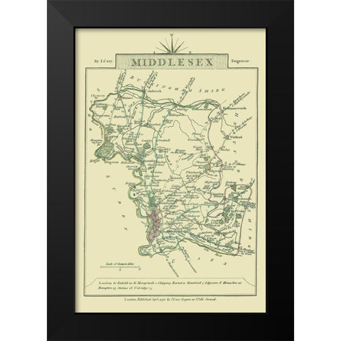 Middlesex County England - Cary 1792 Black Modern Wood Framed Art Print by Cary