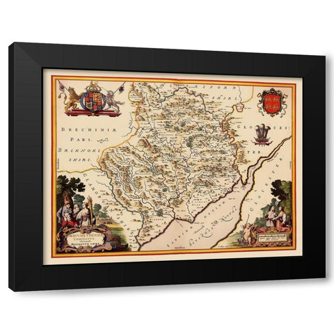 Monmouthshire Wales Great Britain - Blaeu 1645 Black Modern Wood Framed Art Print by Blaeu
