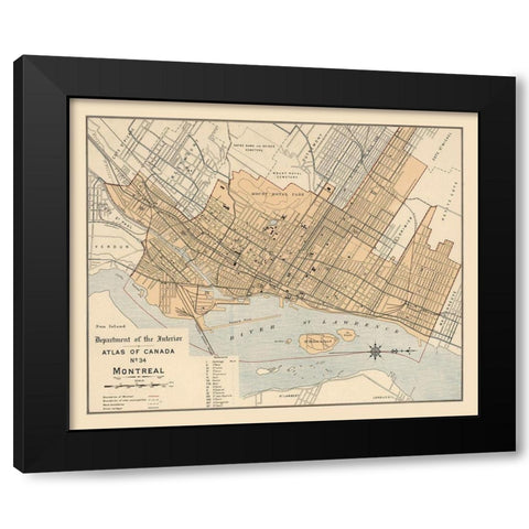 Montreal Canada - White 1906 Black Modern Wood Framed Art Print by White