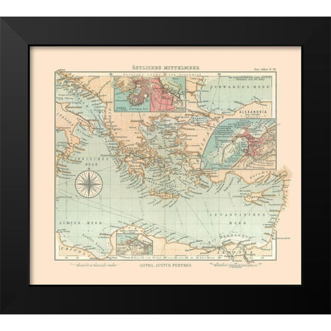 Eastern Mediterranean Sea - Perthes 1914 Black Modern Wood Framed Art Print by Perthes