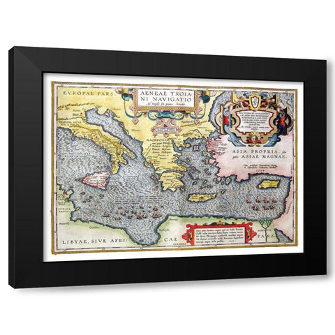 Mediterranean Sea - Ortelius 1594 Black Modern Wood Framed Art Print with Double Matting by Ortelius