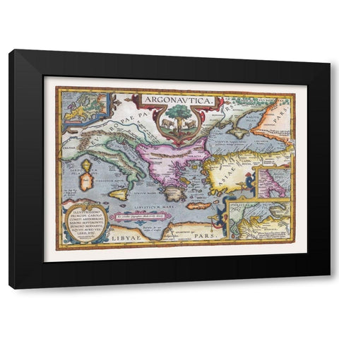 Argonauts Mideterranean Sea Europe - Ortelius 1570 Black Modern Wood Framed Art Print with Double Matting by Ortelius
