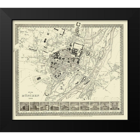 Munich Germany - Meyer 1860 Black Modern Wood Framed Art Print by Meyer