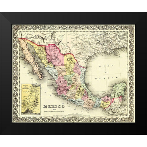Mexico - Colton 1856 Black Modern Wood Framed Art Print by Colton