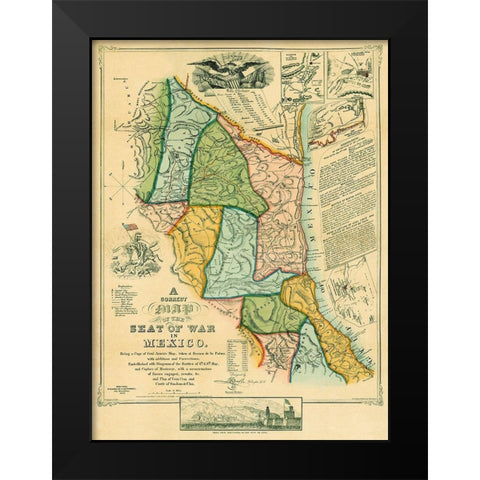 Seat of War Mexico - Disturnell 1847 Black Modern Wood Framed Art Print by Disturnell