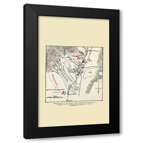 Buena Vista Mexico Battle Map 1892 Black Modern Wood Framed Art Print by Church News Publishing