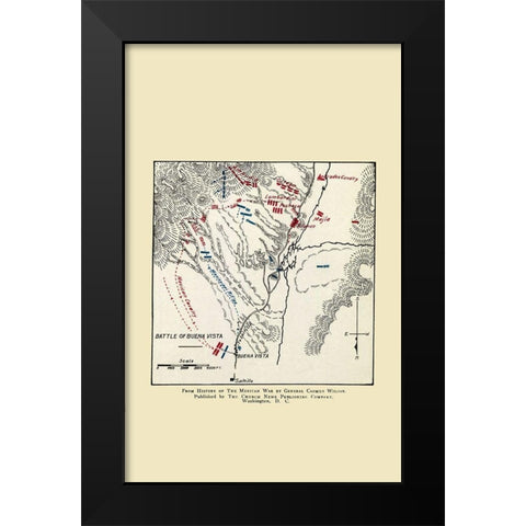 Buena Vista Mexico Battle Map 1892 Black Modern Wood Framed Art Print by Church News Publishing