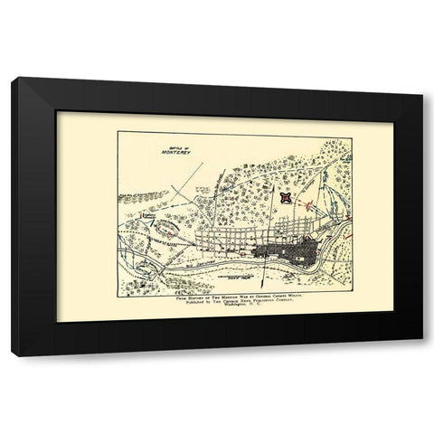 Monterey Battle Map Mexican American War 1892 Black Modern Wood Framed Art Print with Double Matting by Church News Publishing