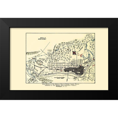 Monterey Battle Map Mexican American War 1892 Black Modern Wood Framed Art Print by Church News Publishing
