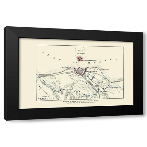 Vera Cruz Siege From Gen. Scott 1893 Black Modern Wood Framed Art Print by Appleton