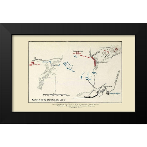 El Molino Del Rey Battle Map 1892 Black Modern Wood Framed Art Print by Church News Publishing
